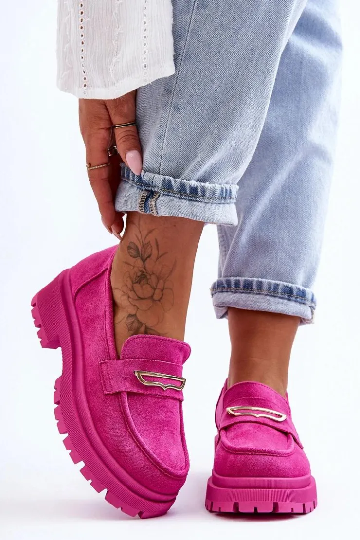 Sale Boto Damskie Zamszowe Wsuwane Mokasyny Różowe Pure Love