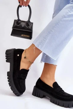 Damskie Boto Damskie Zamszowe Wsuwane Półbuty Czarne Fiorell