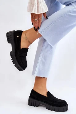 Damskie Boto Damskie Zamszowe Wsuwane Półbuty Czarne Fiorell