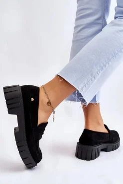 Damskie Boto Damskie Zamszowe Wsuwane Półbuty Czarne Fiorell