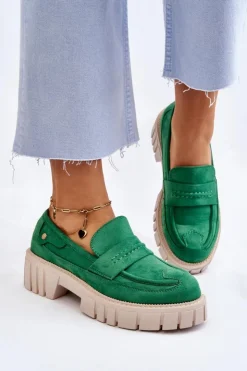 Online Boto Damskie Zamszowe Wsuwane Półbuty Zielone Fiorell
