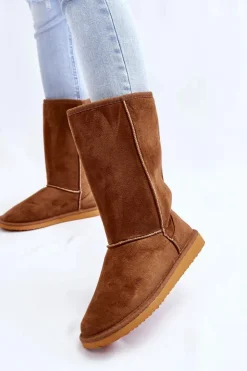 Boto Śniegowce Damskie*Damskie Zamszowe Wysokie Śniegowce Ocieplane Camel Reyma