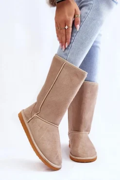 Damskie Boto Damskie Zamszowe Wysokie Śniegowce Ocieplane Beżowe Reyma