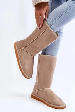 Damskie Boto Damskie Zamszowe Wysokie Śniegowce Ocieplane Beżowe Reyma