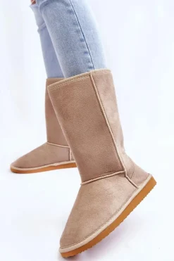 Damskie Boto Damskie Zamszowe Wysokie Śniegowce Ocieplane Beżowe Reyma