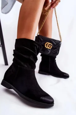 Clearance Boto Damskie Zamszowe Wysokie Botki Czarne Venis