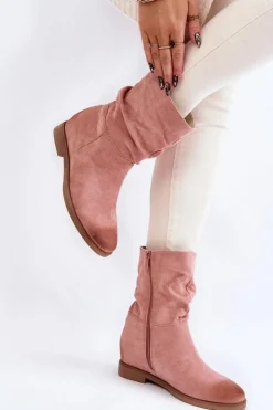 Boto Czarne Botki|Brązowe I Beżowe Botki*Damskie Zamszowe Wysokie Botki Różowe Venis