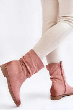 Boto Czarne Botki|Brązowe I Beżowe Botki*Damskie Zamszowe Wysokie Botki Różowe Venis