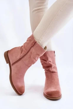 Boto Czarne Botki|Brązowe I Beżowe Botki*Damskie Zamszowe Wysokie Botki Różowe Venis