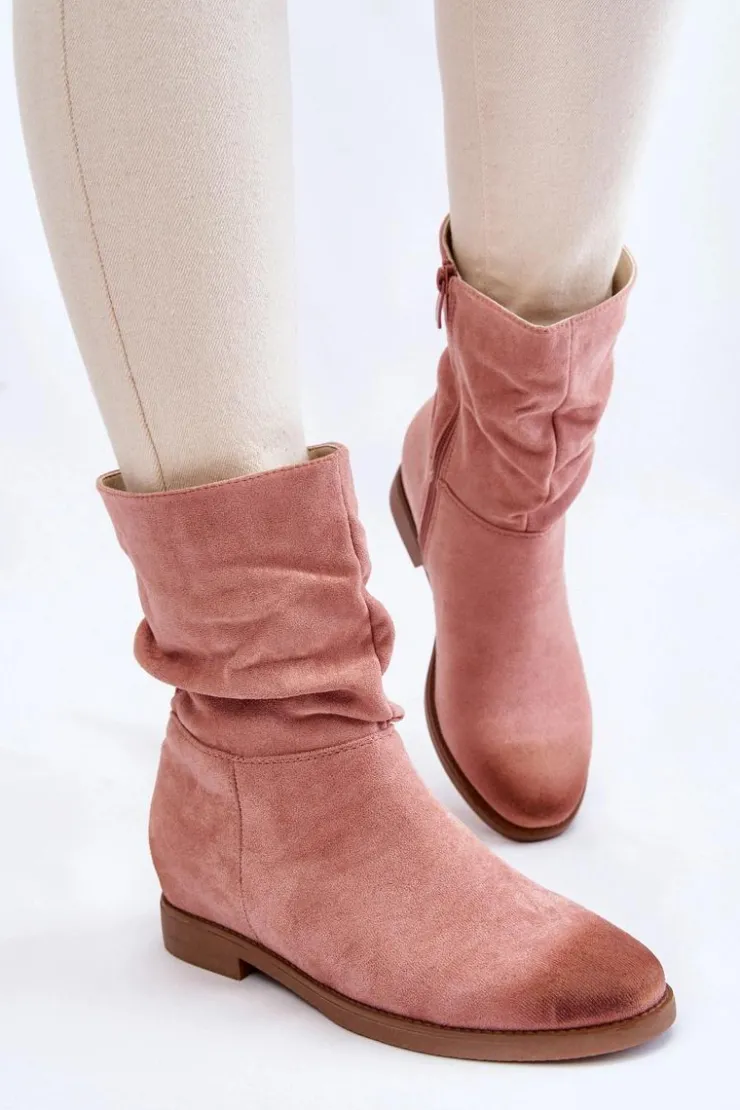 Boto Czarne Botki|Brązowe I Beżowe Botki*Damskie Zamszowe Wysokie Botki Różowe Venis