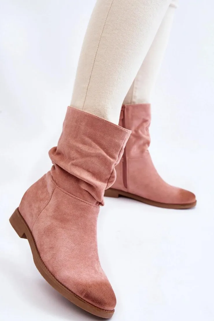 Boto Czarne Botki|Brązowe I Beżowe Botki*Damskie Zamszowe Wysokie Botki Różowe Venis