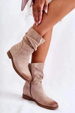 Damskie Boto Damskie Zamszowe Wysokie Botki Beżowe Venis