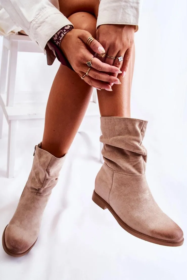 Damskie Boto Damskie Zamszowe Wysokie Botki Beżowe Venis