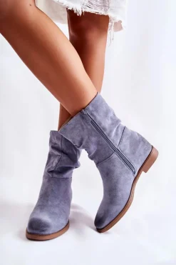 Boto Czarne Botki|Brązowe I Beżowe Botki*Damskie Zamszowe Wysokie Botki Niebieskie Venis