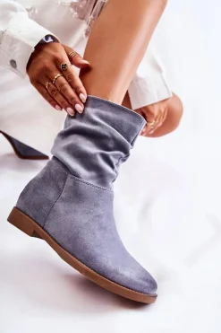 Boto Czarne Botki|Brązowe I Beżowe Botki*Damskie Zamszowe Wysokie Botki Niebieskie Venis