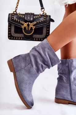 Boto Czarne Botki|Brązowe I Beżowe Botki*Damskie Zamszowe Wysokie Botki Niebieskie Venis