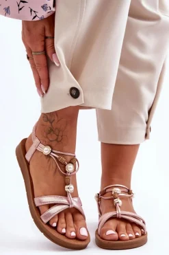 Damskie Boto Damskie Zdobione Błyszczące Sandały Różowe Midol