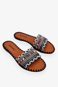 Boto Klapki Damskie Klasyczne*Damskie Zdobione Klapki Czarne Bellisa Czarny