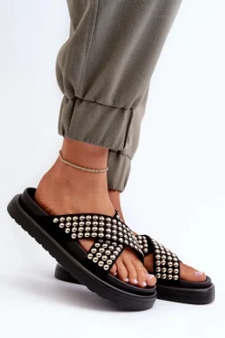 Damskie Boto Damskie Zdobione Klapki Na Platformie Czarne Niraela