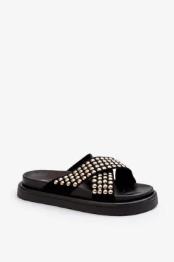 Damskie Boto Damskie Zdobione Klapki Na Platformie Czarne Niraela