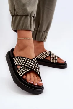 Damskie Boto Damskie Zdobione Klapki Na Platformie Czarne Niraela