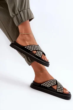 Damskie Boto Damskie Zdobione Klapki Na Platformie Czarne Niraela