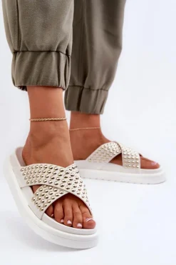 Boto Klapki Na Platformie|Klapki Damskie Klasyczne*Damskie Zdobione Klapki Na Platformie Białe Niraela