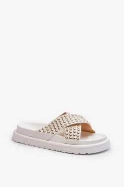 Boto Klapki Na Platformie|Klapki Damskie Klasyczne*Damskie Zdobione Klapki Na Platformie Białe Niraela