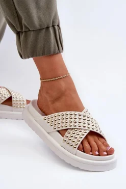 Boto Klapki Na Platformie|Klapki Damskie Klasyczne*Damskie Zdobione Klapki Na Platformie Białe Niraela