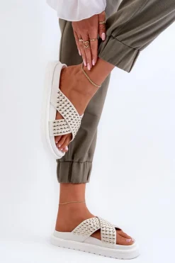 Boto Klapki Na Platformie|Klapki Damskie Klasyczne*Damskie Zdobione Klapki Na Platformie Białe Niraela