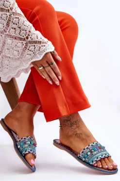 Damskie Boto Damskie Zdobione Klapki Niebieskie Bellisa