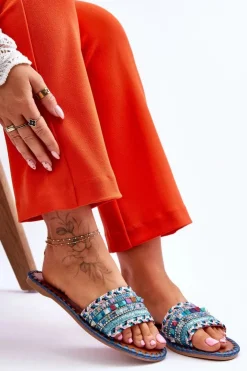 Damskie Boto Damskie Zdobione Klapki Niebieskie Bellisa