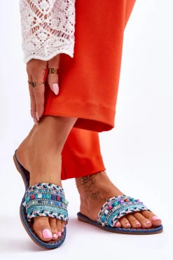 Damskie Boto Damskie Zdobione Klapki Niebieskie Bellisa