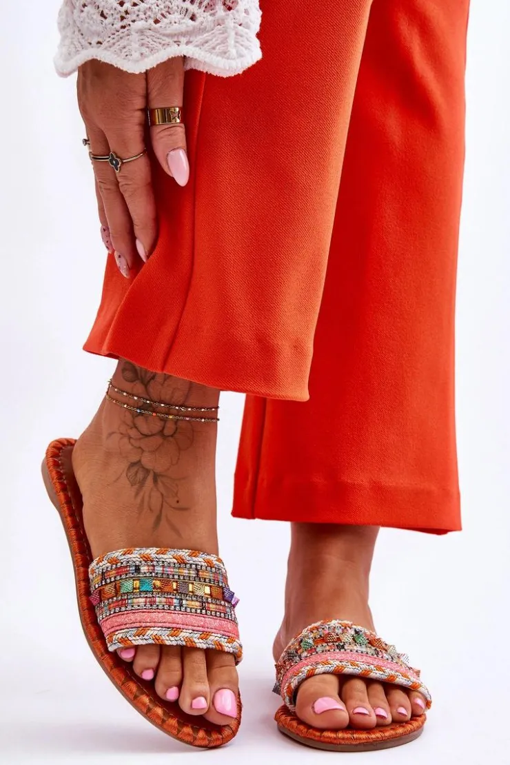 New Boto Damskie Zdobione Klapki Pomarańczowe Bellisa