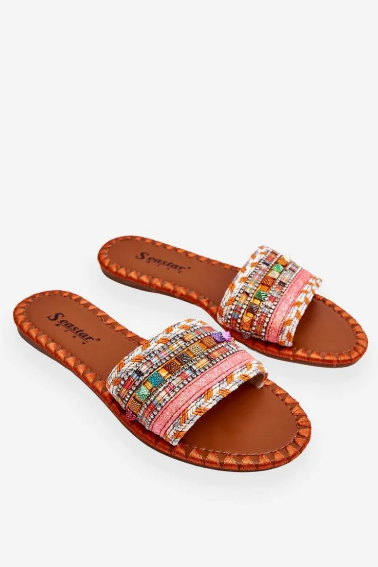 New Boto Damskie Zdobione Klapki Pomarańczowe Bellisa