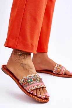 New Boto Damskie Zdobione Klapki Pomarańczowe Bellisa