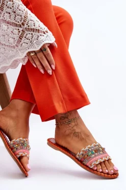 New Boto Damskie Zdobione Klapki Pomarańczowe Bellisa