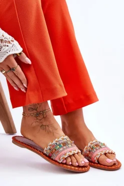 New Boto Damskie Zdobione Klapki Pomarańczowe Bellisa