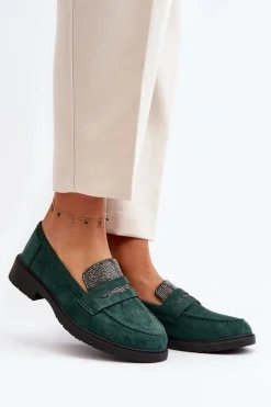 Damskie Boto Damskie Zdobione Mokasyny Ciemnozielone Dananei