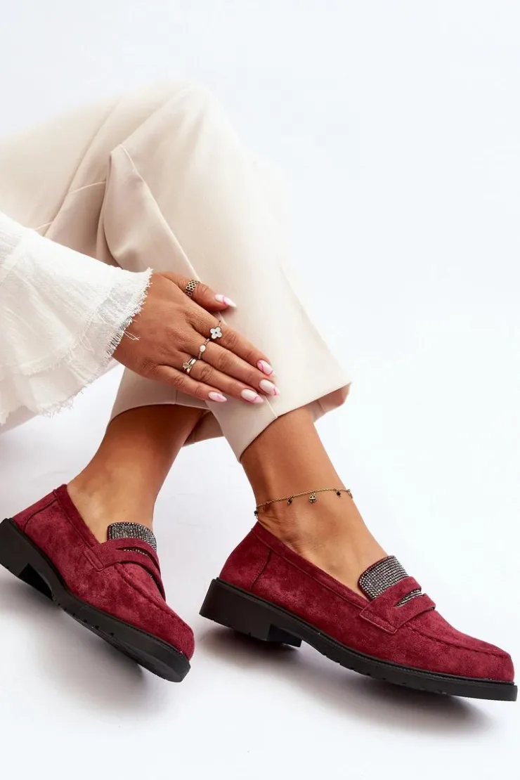 Boto Loafersy Damskie|Mokasyny Płaskie*Damskie Zdobione Mokasyny Bordowe Dananei