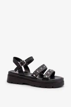 Damskie Boto Damskie Zdobione Sandały Eko Skóra Czarne Arcida