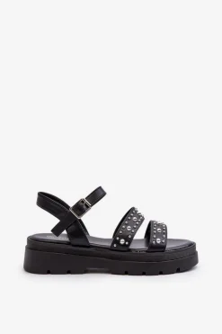 Damskie Boto Damskie Zdobione Sandały Eko Skóra Czarne Arcida