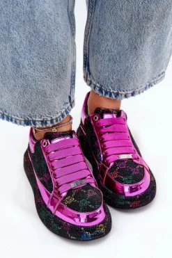 Best GOE Damskie Zdobione Sneakersy Na Platformie NN2N4006 Czarne