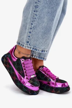 Best GOE Damskie Zdobione Sneakersy Na Platformie NN2N4006 Czarne