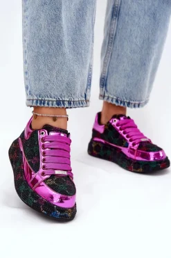 Best GOE Damskie Zdobione Sneakersy Na Platformie NN2N4006 Czarne