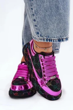 Best GOE Damskie Zdobione Sneakersy Na Platformie NN2N4006 Czarne