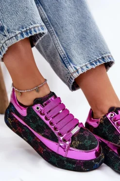 Best GOE Damskie Zdobione Sneakersy Na Platformie NN2N4006 Czarne