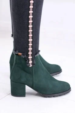 Clearance Boto Damskie Zielone Skórzane Botki Na Słupku Nicole