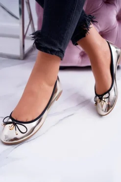 Boto Baleriny Klasyczne*Damskie Złote Wsuwane Balerinki Cleoss