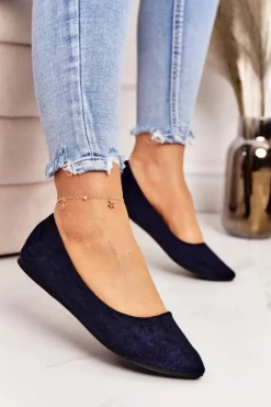 Damskie Boto Delikatne Baleriny W Szpic Zamszowe Granatowe Dermeno